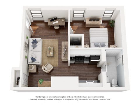 Floor plan for 1 bed, 1 bath